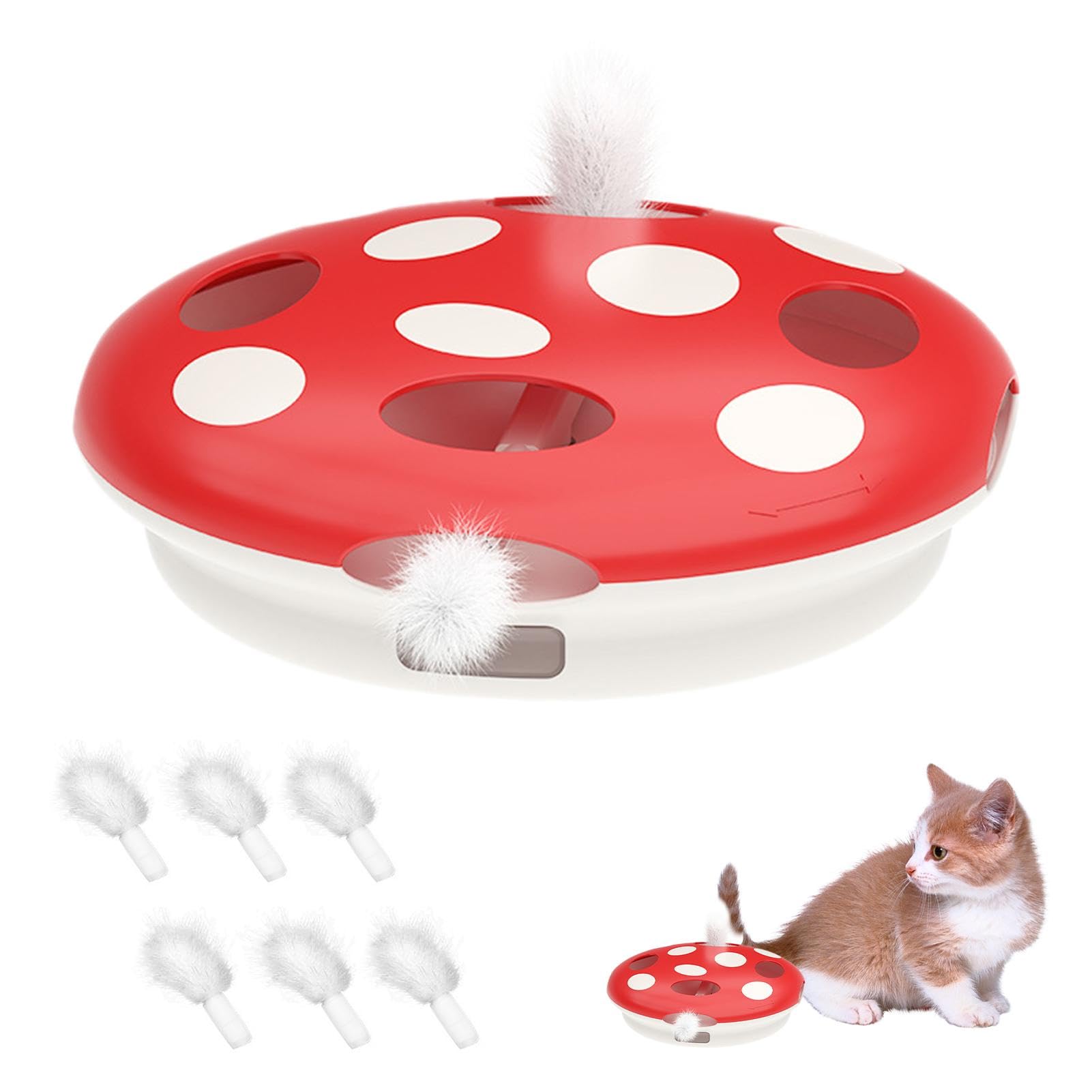 Interactief kattenspeelgoed voor indoor kattenoefening, geautomatiseerd kattenveer LED-speelgoed, zelfroterend beweegbaar kittenspeelgoed, 3 standen robotachtig kattenspeelgoed