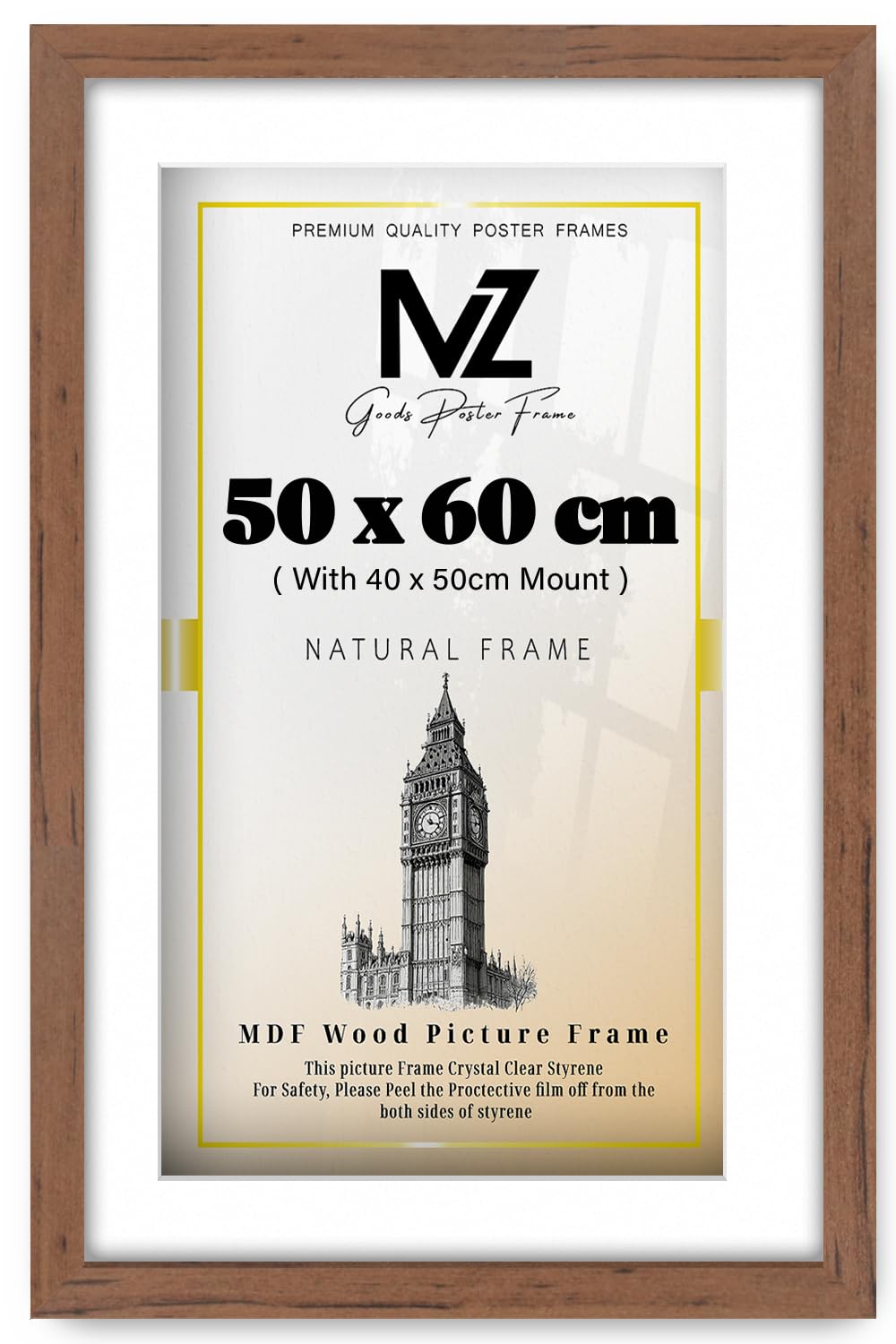 MZ GOODS | MDF Elegant Wall Picture Frame (50 x 60 cm) With 500 x 400 mm White Mount Hanging Display | 20 x 24 Inch Poster, Award, Painting, Modern Décor Frame [ Walnut ]