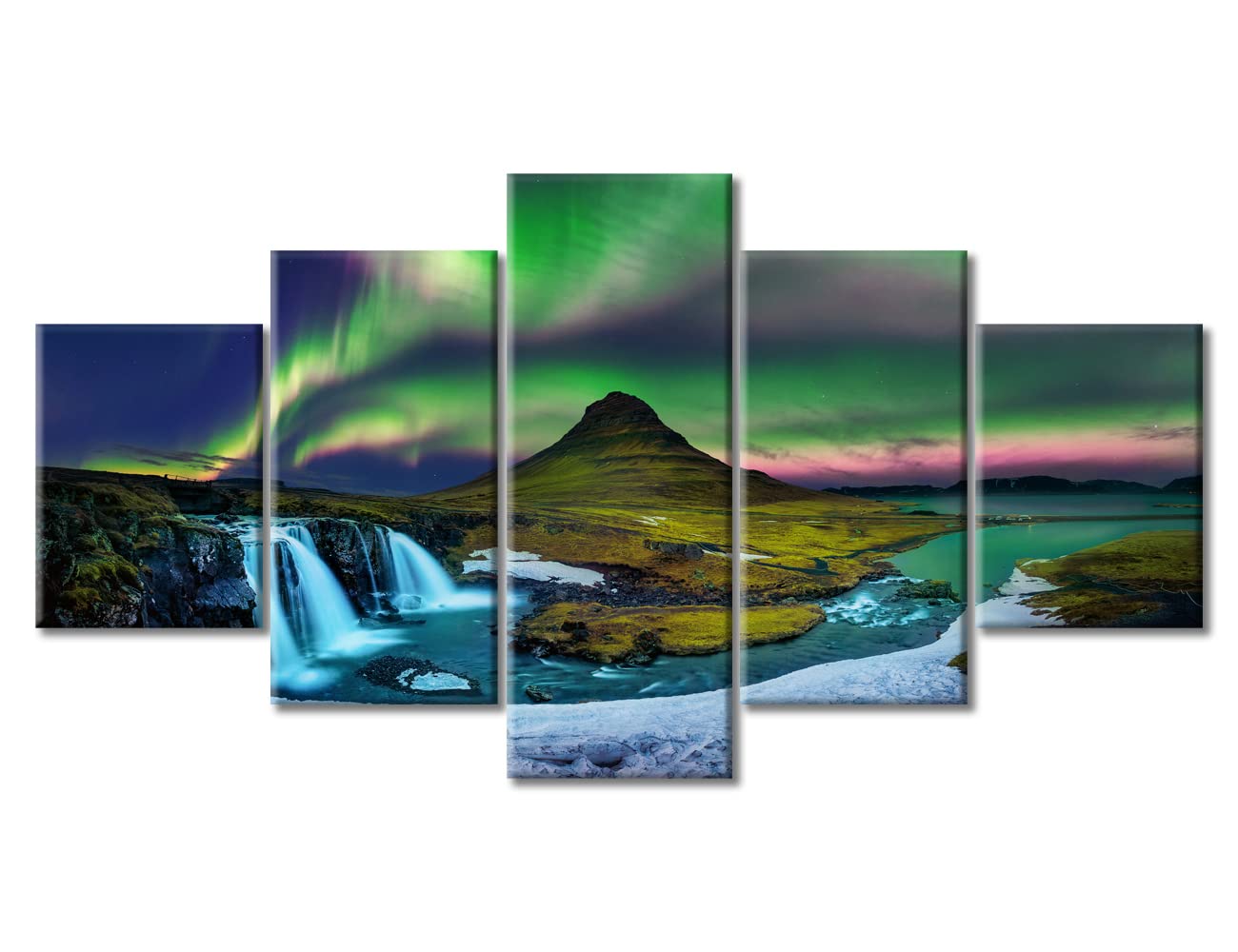 Bathroom Decor Wall Art Aurora Borealis Wall Decor 5 Piece Modern Northern Light Posters and Prints Wall Decoration for Living Room Office Bedroom Framed Gallery-wrapped Ready to Hang (60''Wx 32''H)