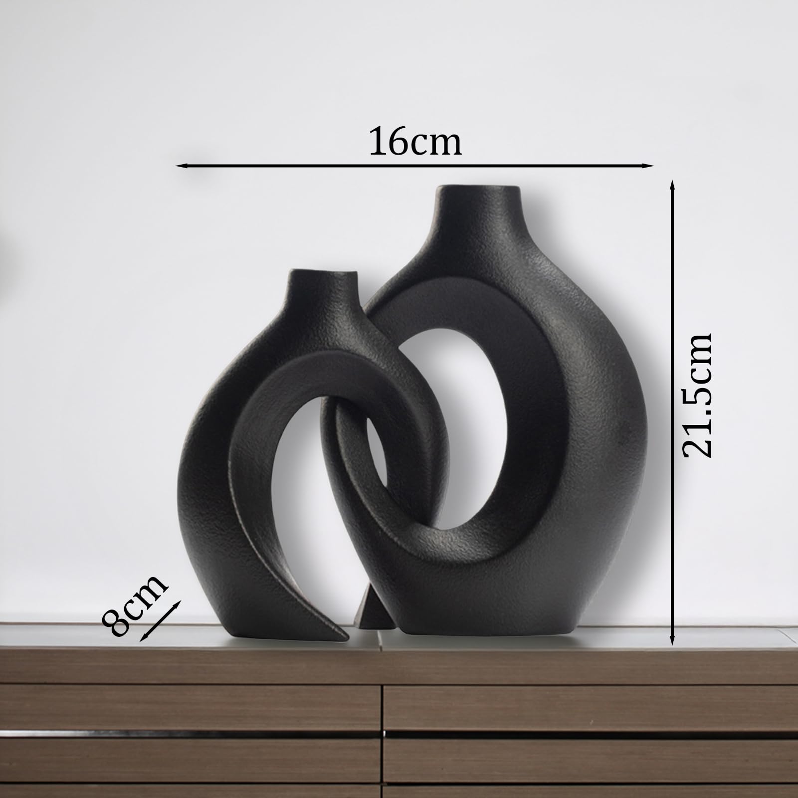 Vaso Decorativo da Interno,Set di 2 Vaso Cavi in Ceramica,Moderno Nero più Grande Vasi per Nordico,Vasi di Fiori Estetici Boho Rotondi,Decorazioni Casa Vase