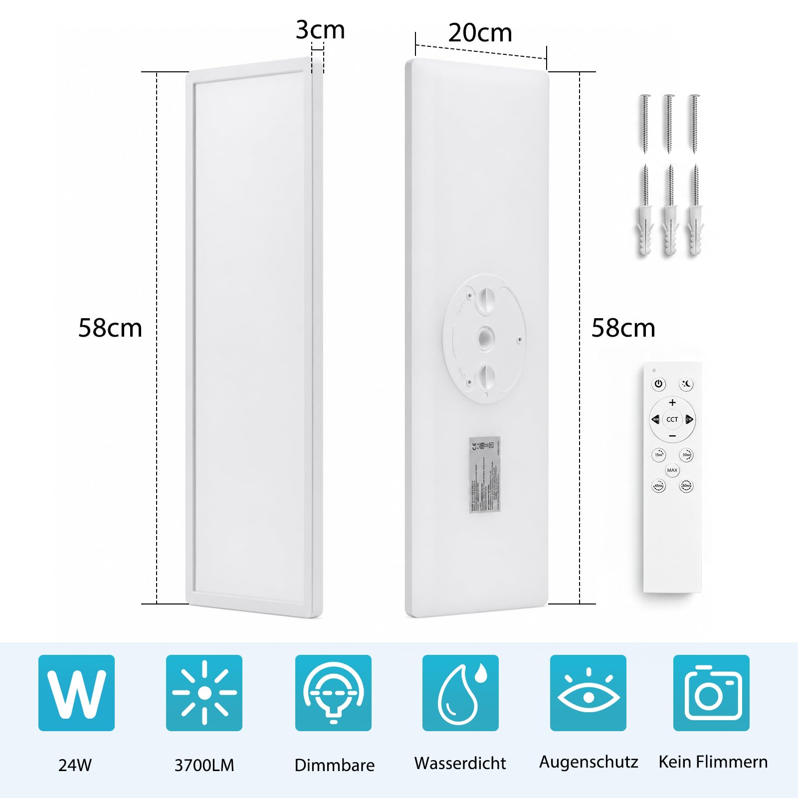 ZMH Pannello LED da soffitto 58x20 cm, dimmerabile con telecomando