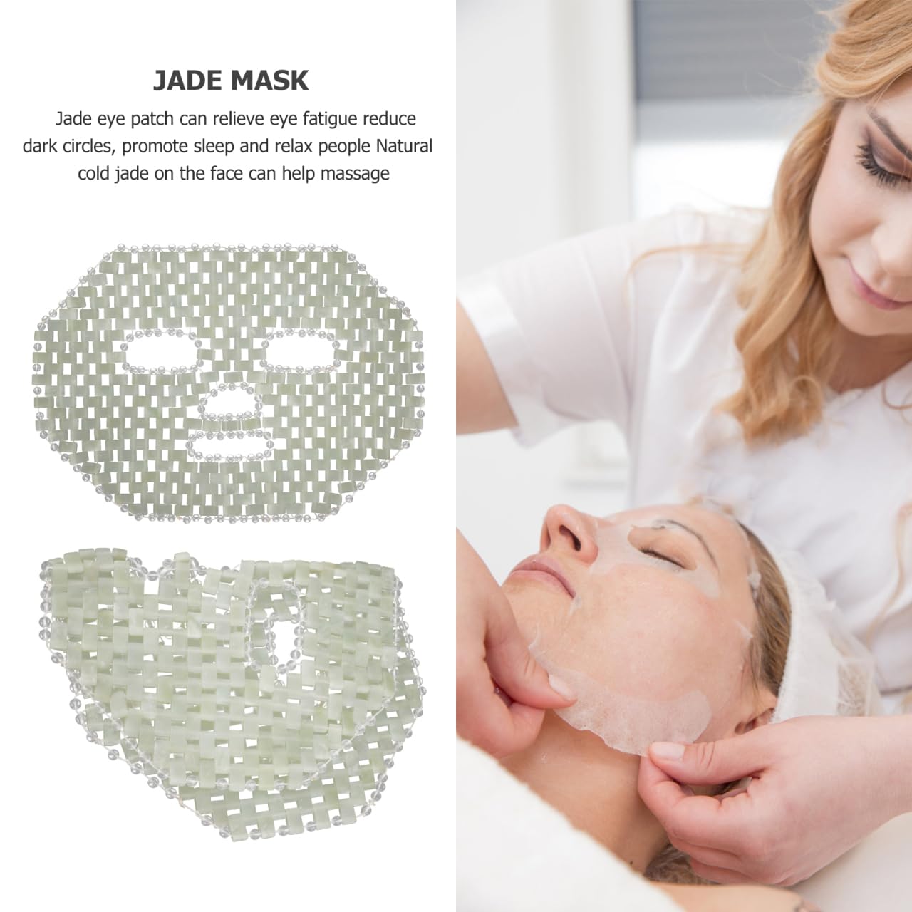 Healeved Masque Yeux Pierre De Jade Refroidissant Masque Visage Pierre De Jade Pour Massage Et Soin Apaisant Aide À Réduire Le Gonflement Du Visage Utilisation À La Maison Ou Spa