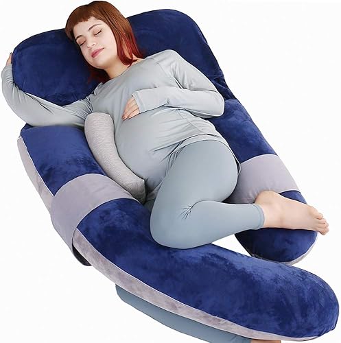 MOON PINE Almohada de embarazo de 60 pulgadas, almohada de cuerpo completo desmontable en forma de U, almohada de lactancia y maternidad para