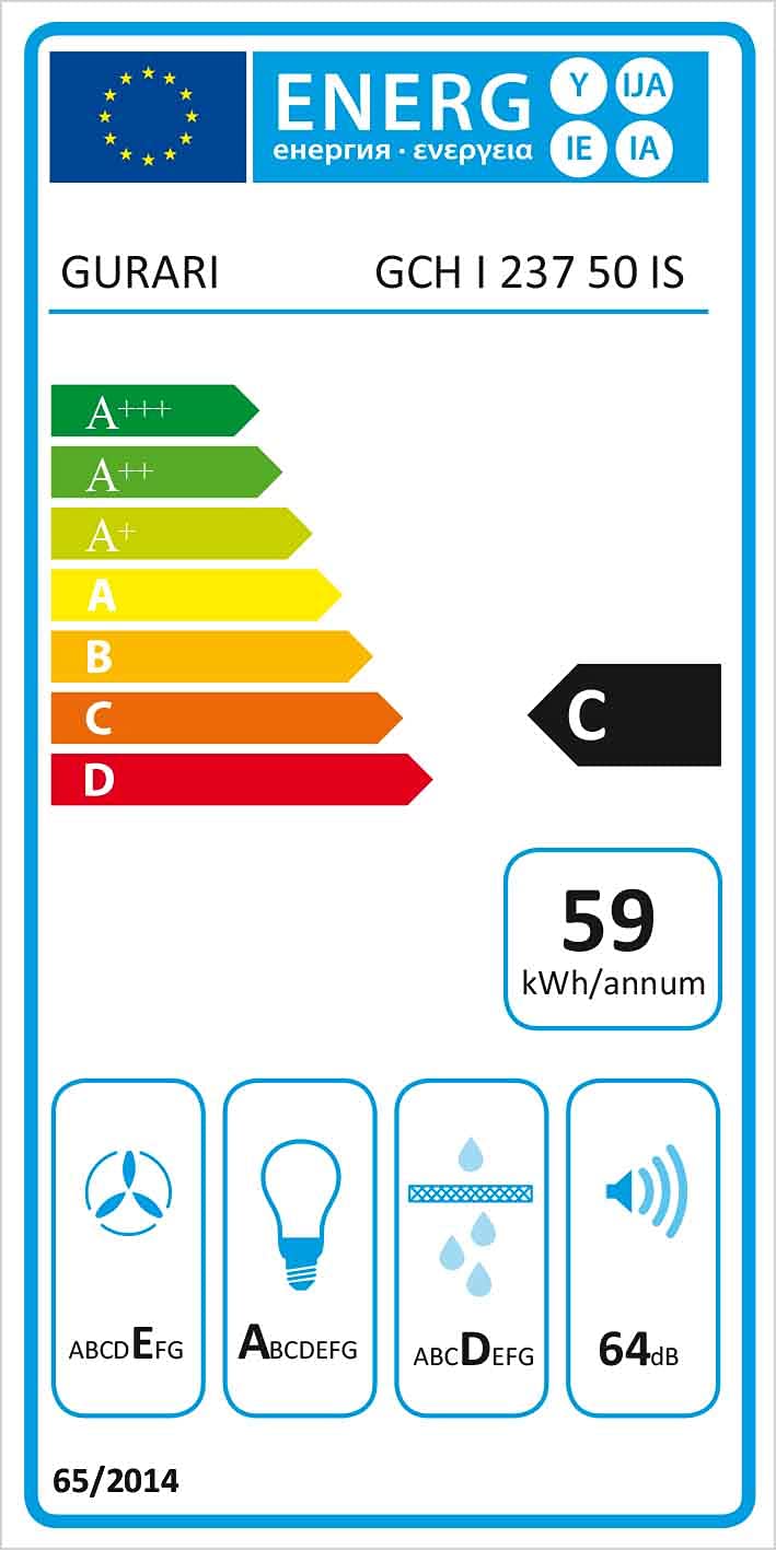 GURARI Premium Inselhaube GCH I 237 50 IS Umluft 50cm 860m³/h Edelstahl 3 Stufen LED Timer