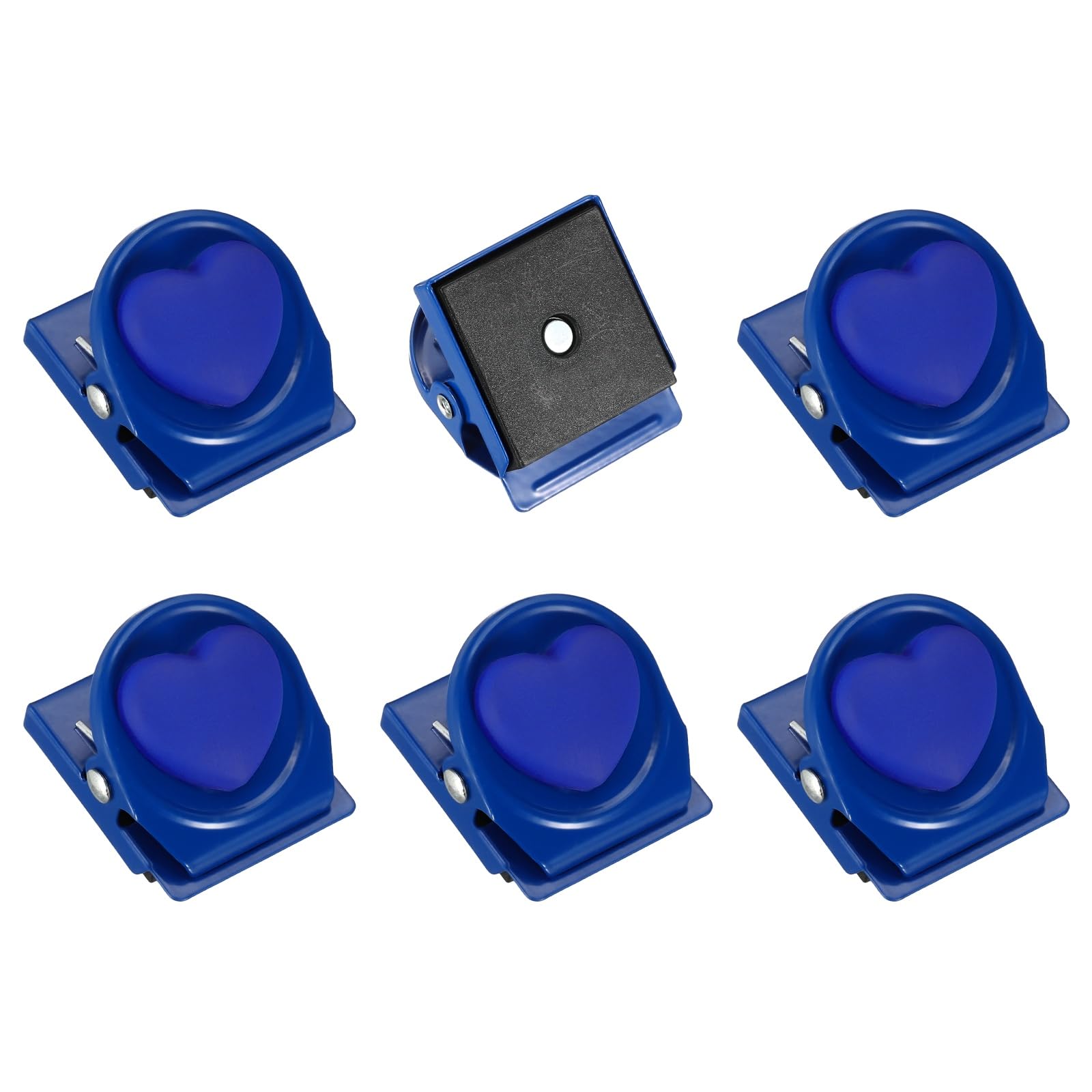 sourcing map Magnet Metal Clips for Hanging, 6Pcs Heart Fridge Magnetic Clips Magnetic Paper Clamp Magnet Clamp for Locker Whiteboard Photo Display Document Storage, Dark Blue