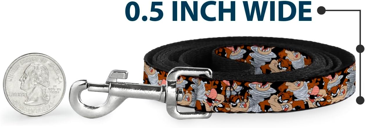 Dog Leash Tasmanian Devil Vortex Poses Stacked Black 4 Feet Long 1.5 Inch Wide