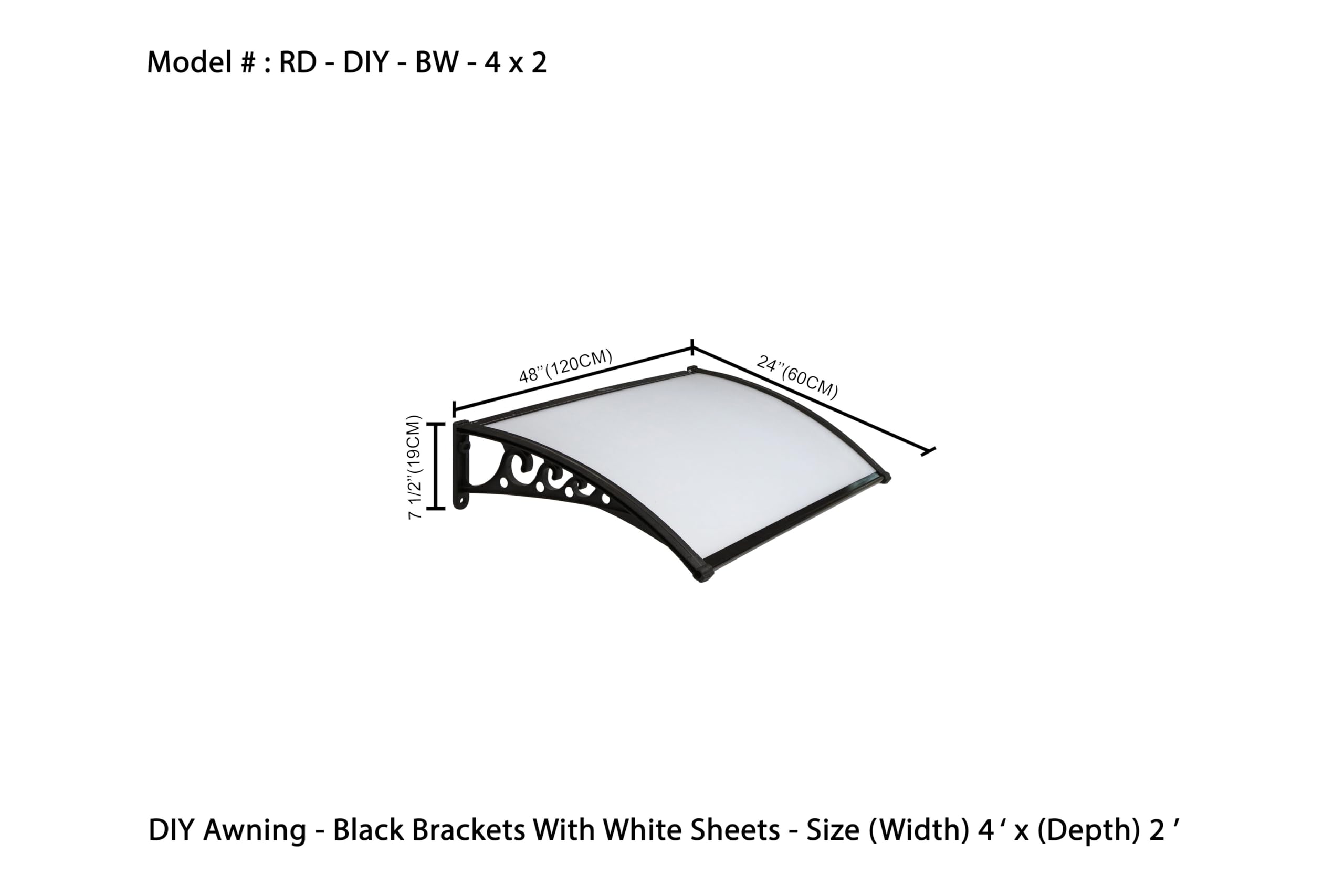 CHENNAI Window Blinds and Shades DIY Polycarbonate Awning (Engineered Plastic Brackets) Window Sunshade Door Weather Shed Rain Canopy Awnings - 4'Widthx2'Depth (Black Brackets & White Sheets) - Image 3 thumbnail