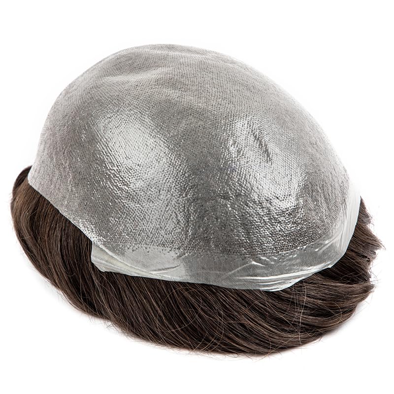 Men's Toupee Real Hair Ultra-Thin 0.03mm Skin Toupee for Men Light Medium Density Hairpiece Base Size 8x10 Inch 100% Human Hair System for Men (#17)