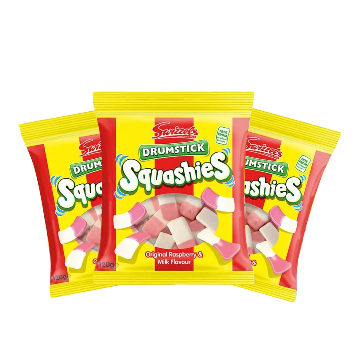 Squashies Drumstick Candy 3 Pack Bundle - Original Rasberry & Milk Flavor Candies - 120g Each - Imported from the UK (Original)