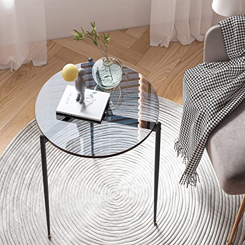 Artloge Petite Table d'Appoint Salon: Bout de Canapé Ronde Noir en Verre Trempé Table de Chevet Cadre en Métal Guéridon Design Moderne pour Chambre Cuisine Bureau 50x50x50cm - Image 4