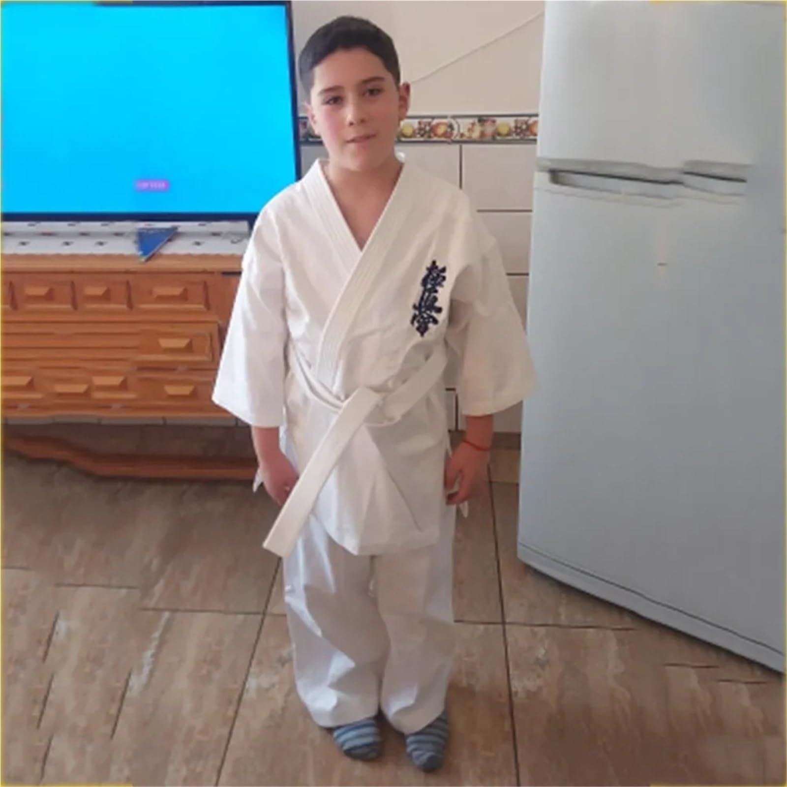 Tela de algodón for Uniforme de Karate, Kimono Gi for niños y Adultos con cinturón Blanco para Formación, Rendimiento(110cm)