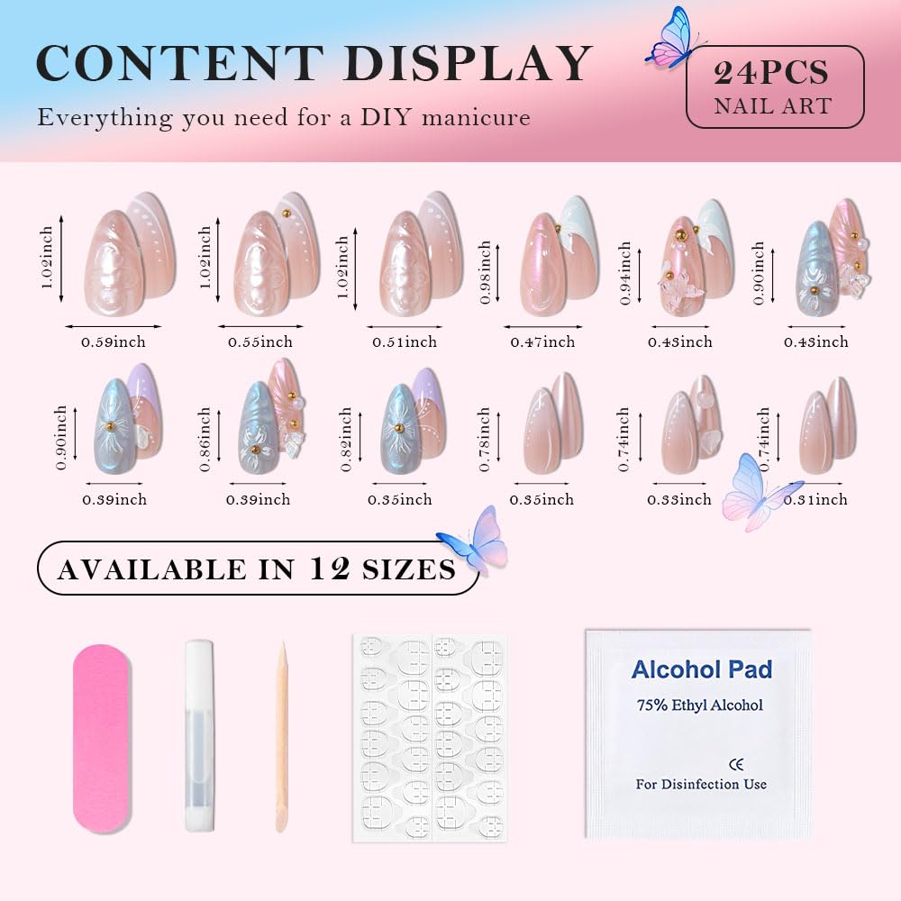 Amazon.com: XZMeiLun 3D Flower Butterfly Press On Nails, Medium