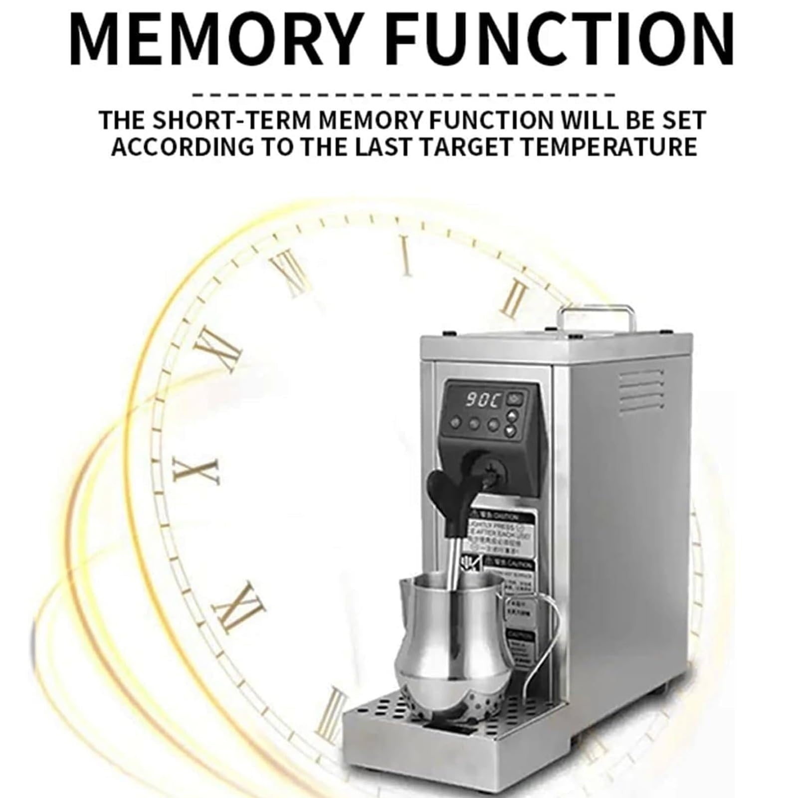 Vaporizador y espumador de leche eléctrico, 1450 W con tanque extraíble de 800 ml, control de temperatura LED de 40-90 °C, varita de vapor ajustable para cafetería, hotel y bar