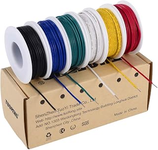 TUOFENG 22 AWG Solid Core Hookup Wire Kit - 6 Colors 30ft Each, Tinned Copper PVC for Arduino Breadboard Projects