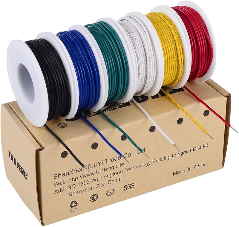 TUOFENG 22 AWG Solid Wire Kit, 6 Colors, 30 ft Each | Tinned Copper
