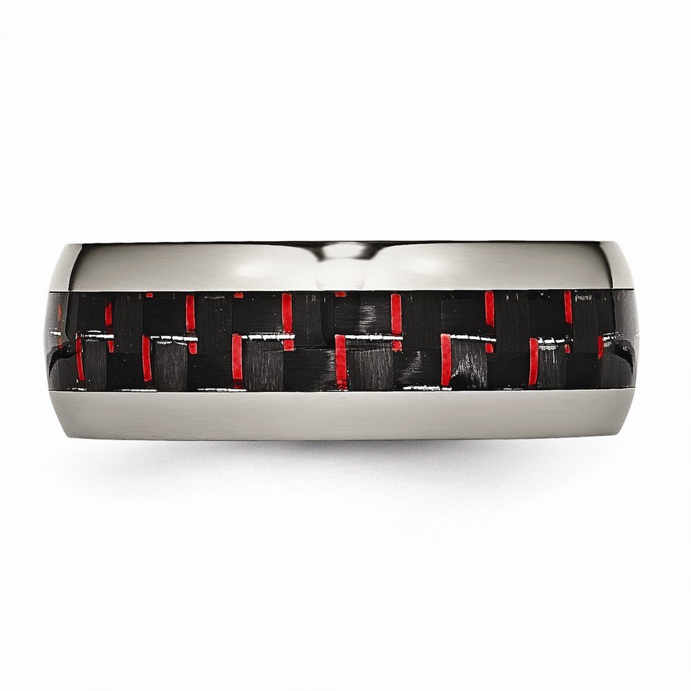Chisel Titanium Polished Black/red Carbon Fiber Inlay Ring Size 12.5