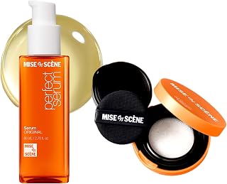 Mise En Scene Perfect Serum Original and Dry Shampoo Cushion - Heat Protectant Hair Oil for Frizzy & Dry | Argan Oil | Visibly Smooths & Softens | Add Shine All Hair Types | Damage Repair |
