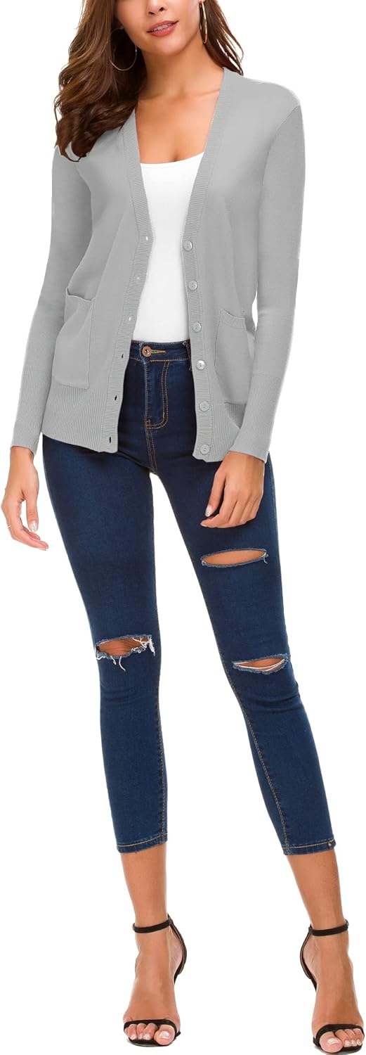 EXCHIC Women's Lightweight Long Sleeve Cardigan Sweaters Classic Button Open Front Knit Sweater with Pockets - Image 7