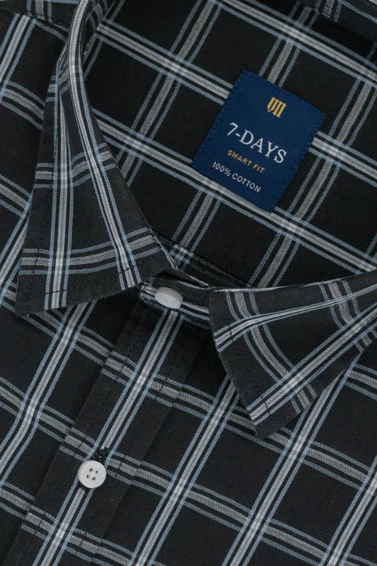 Image of 7-DAYS Men's Premium Check Shirt - 100% Cotton, Tailored Fit (Between Slim & Regular), Full Sleeve, with Pocket - Smart Office & Casual Look
