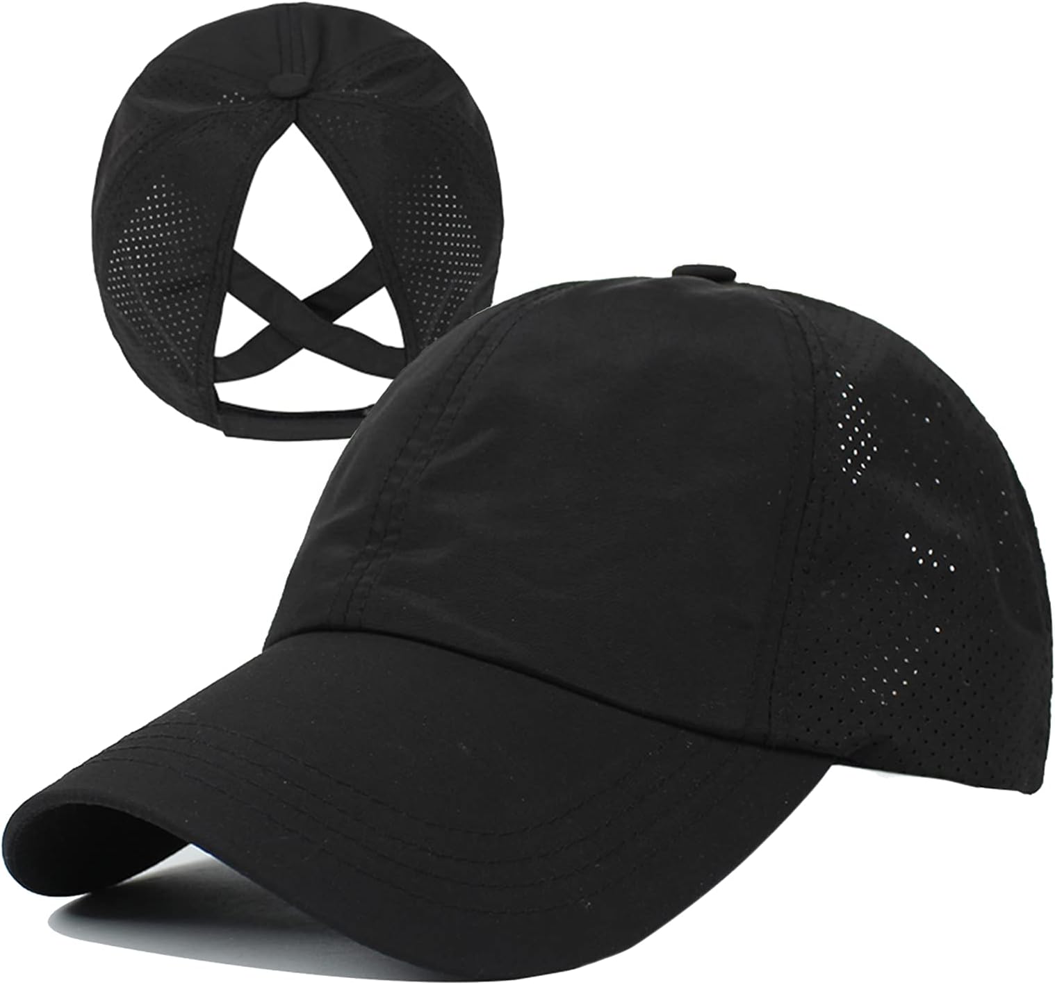 Womens Criss Cross Ponytail Baseball Cap High Messy Bun Ponycap Trucker Hat Quick Drying Mesh Dad Hat for Outdoor Sports