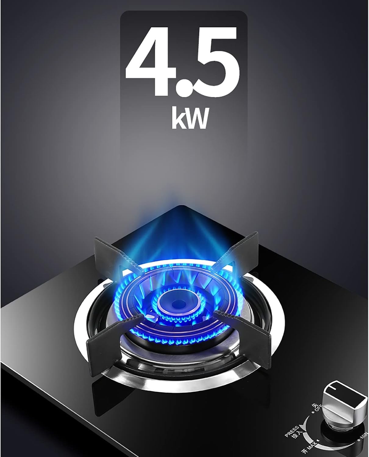 Burners Gas Hob gas hob Black Tempered Glass Built-In Gas Cooktop，4.5KW Tabletop Kitchen Cooking Stove，with FFD, NG/LPG Convertible [Energy Class A]