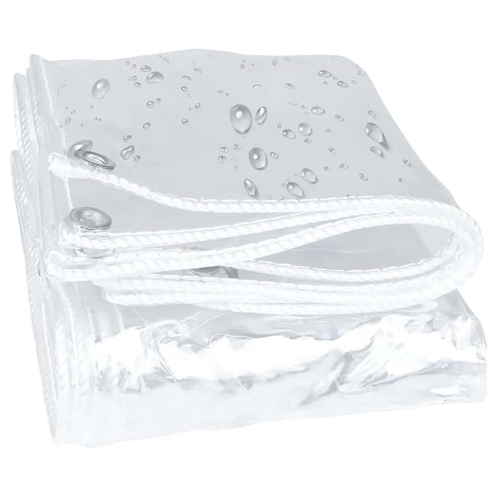 Telone Impermeabile Trasparente 2x5m, Teloni Trasparente Occhiellato in PVC con Corda Pesante Antipioggia Copertura da Esterno, per Giardini, Serre, Piante