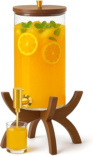 Dispensador de bebidas de vidrio, dispensador de bebidas de 1.5 galones con soporte, dispensador de limonada con grifo de acero inoxidable,
