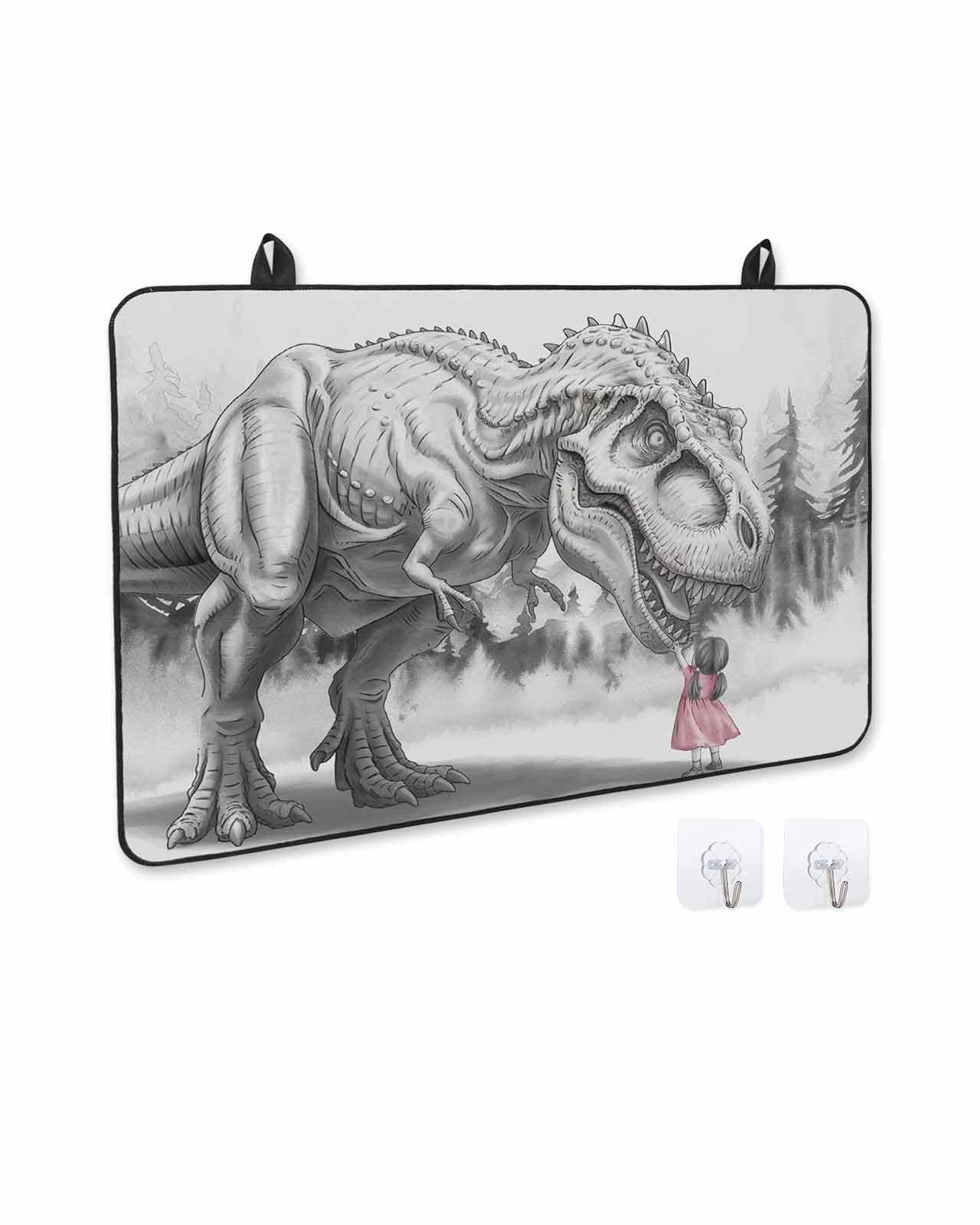 Stove Cover for Electric Stove, Abstract Dinosaur Retro Gray Animal Little Girl Stove Top Cover for Glass Top, Heat Rubber Mat Foldable Cooktop Cover Top Protector, 28.5
