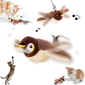 Migipaws Jouets Pour Chat Oiseau Qui Vole, Bécasseau Réaliste Qui Gazouille, Jouet Pour Chaton Activé Par Le Toucher, Jouet Interactif, Jouet à L'herbe à Chat, Rechargeable (Princesse