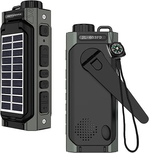 Radio meteorológica NOAA/AM/FM con linterna, radio solar de manivela, carga USB tipo C, cargador de teléfono celular, alarma SOS, brújula para