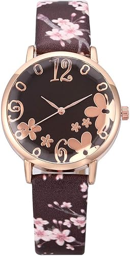 Bokeley - Reloj de pulsera para mujer acero inoxidable y piel diseño de flores en relieve reloj de cuarzo
