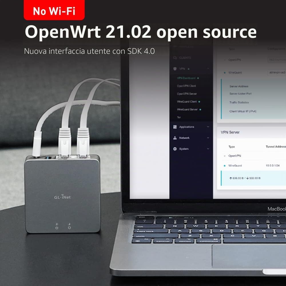 GL.iNet MT2500A (Brume 2) Mini gateway di sicurezza VPN per home office e lavoro remoto-server e client VPN per casa e ufficio, WAN 2,5 G, *NO Wi-Fi* (custodia in lega di alluminio)