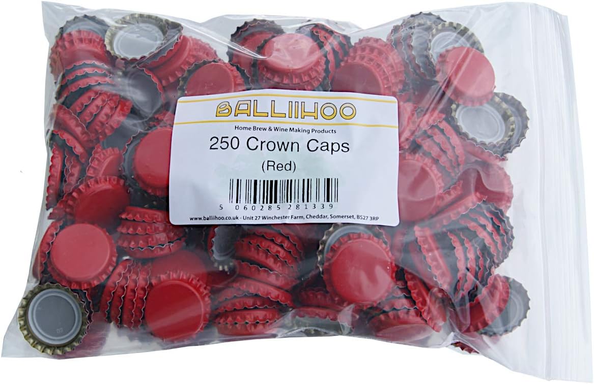 BALLIIHOO Pack of 250 Crown Bottle Caps - Red