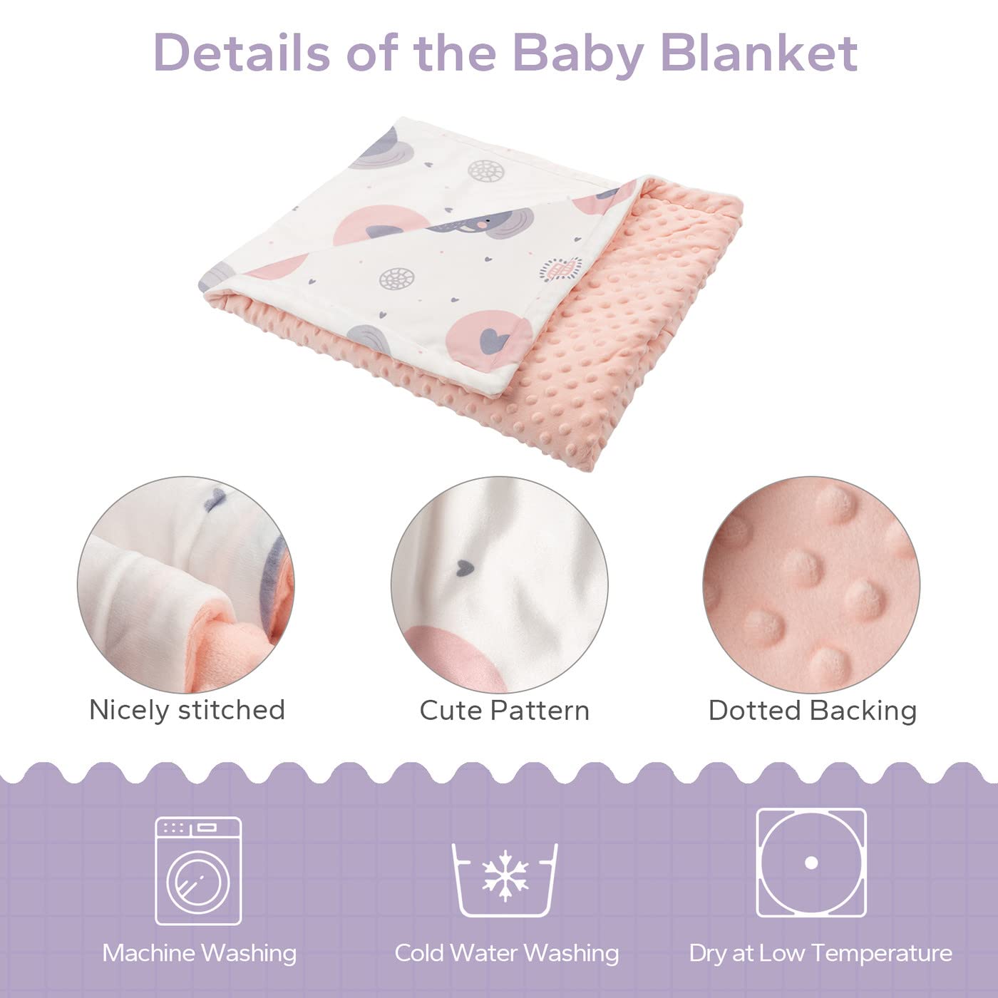 FUNUPUP Coperta per Neonati Cotone, Copertina Neonato 75x100 cm Bifacciale Morbida per Bambino Bambini Bambine