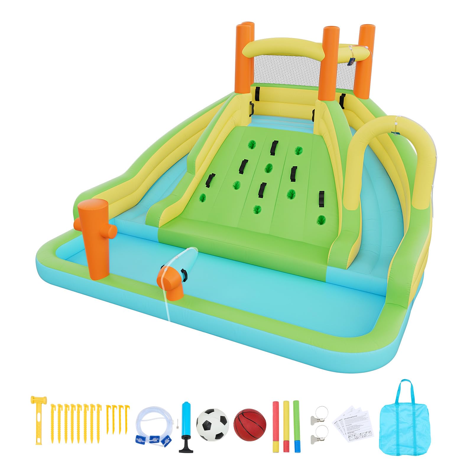 VEVOR Castillo Hinchable con Soplador 405 x 347 x 255 cm, Parque Infantil Inflable con 2 Toboganes Acuáticos, Piscina de Chapoteo, Muro de Escalada y Zona de Rebote para 3 a 4 Niños de 3 a 8 Años