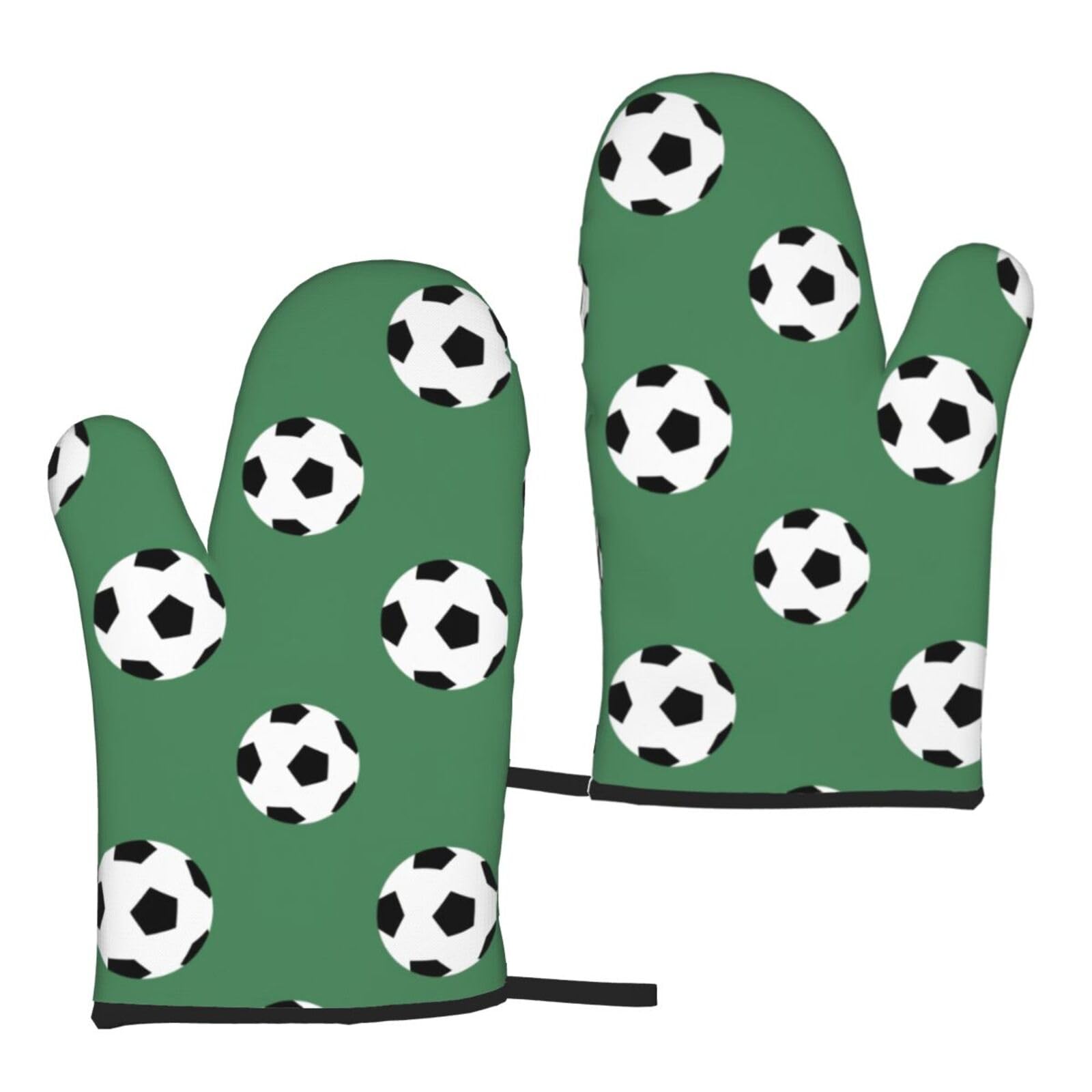 Nimongt Women's Black Soccer Print Adults Universal Fit Heat Resistant Oven Gloves Reusable Cooking Outdoor Grilling