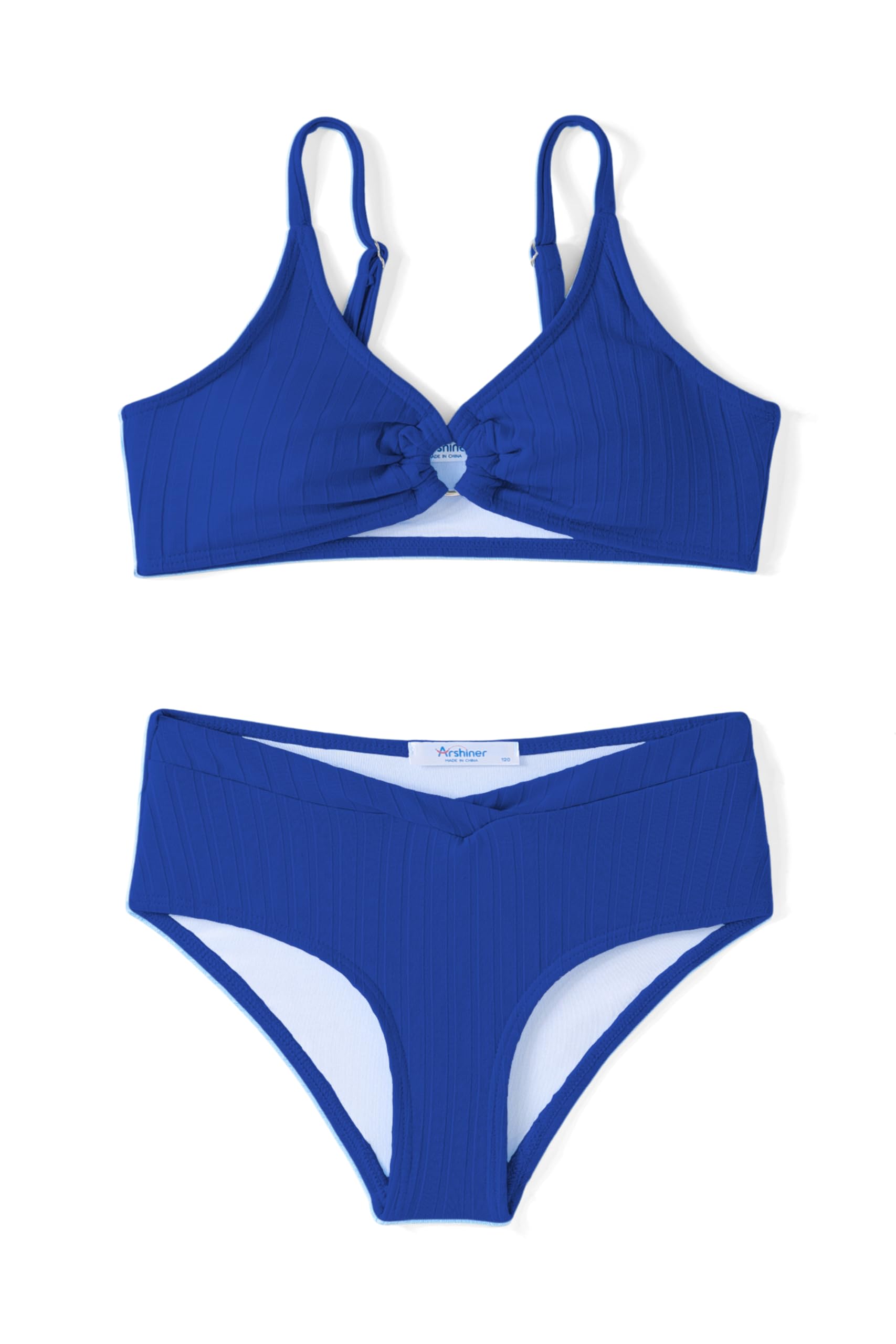 Arshiner Mädchen Bikini Set Gerippter Kinder Bustier & Bikinislip Set Sommer Zweiteiliger Badeanzüge Strand Surf Einfarbige Bademode für Mädchen 7-15 Jahre