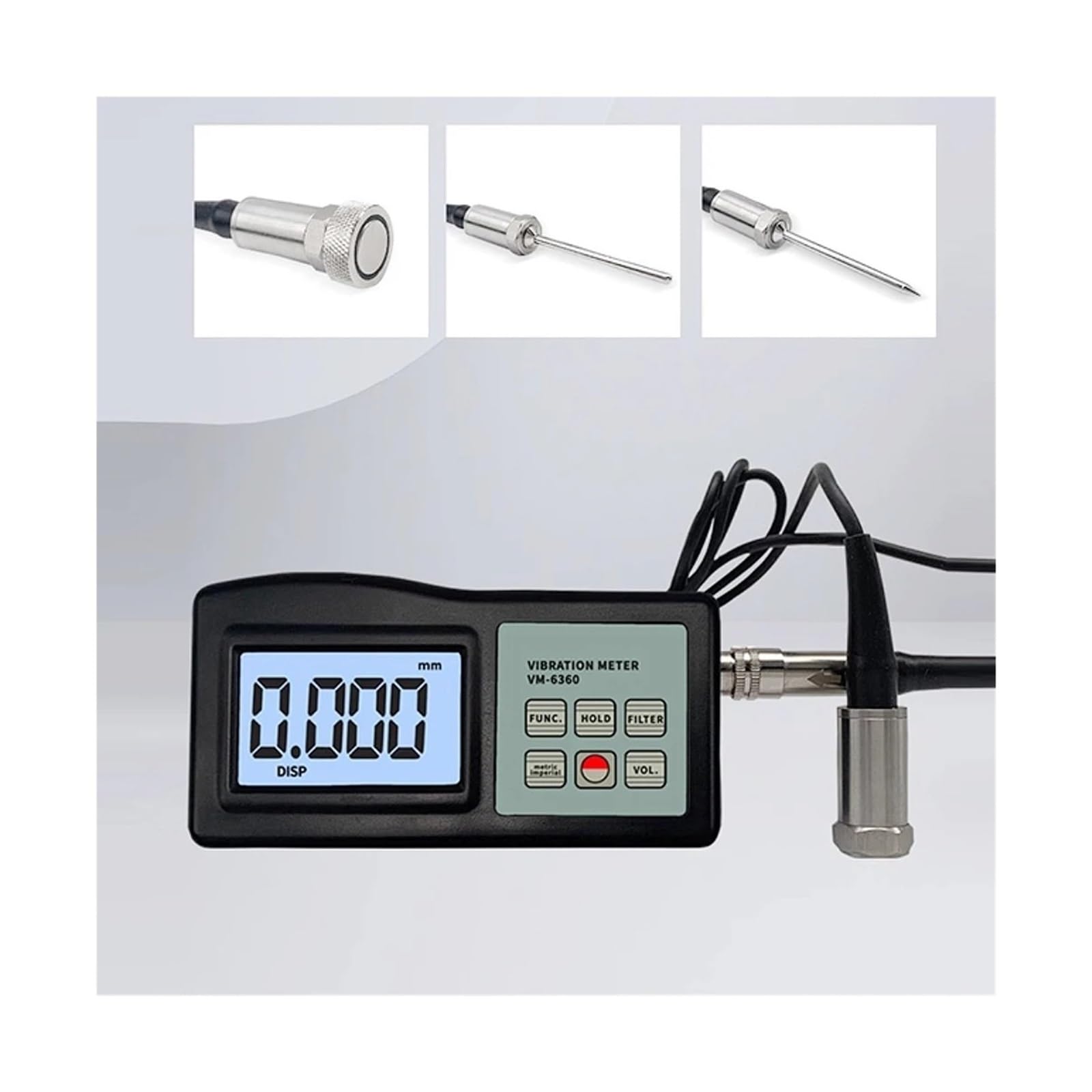 Schwingungsmessgerät, Der digitale Vibrationsmesser VM-6360 misst mechanische Unwucht und Abweichungsfrequenzen von bis zu 10 Hz bis 10 kHz für HLK, Motoren
