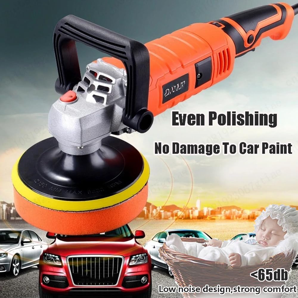 Pulidora rotativa de búfer, máquina de detalles de coche de 1580 W con 7 velocidades variables 500-3300 RPM, mango desmontable para encerar y pulir