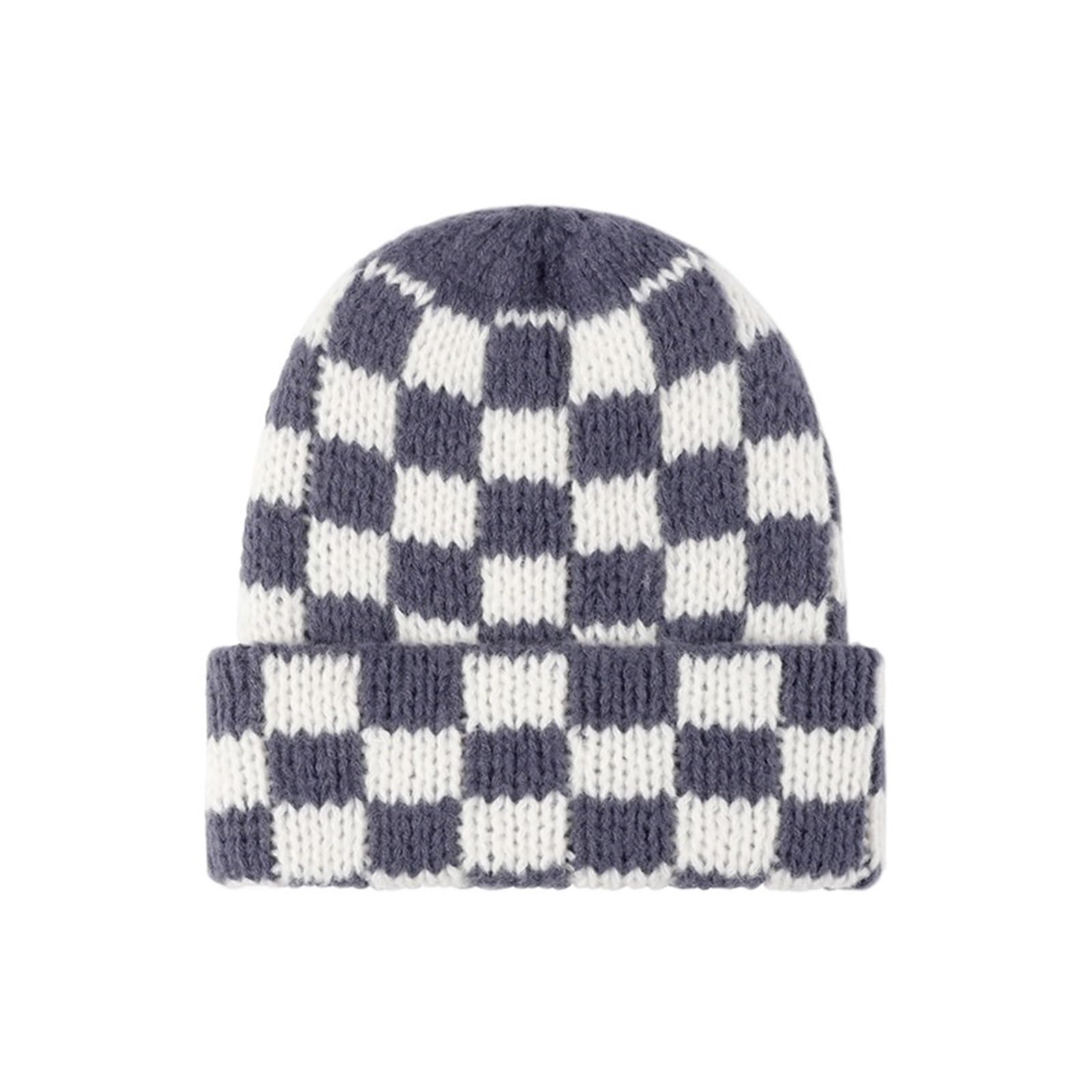 Gorro de punto invierno for mujer, gorro lana tartán a cuadros gran tamaño con forro polar cálido