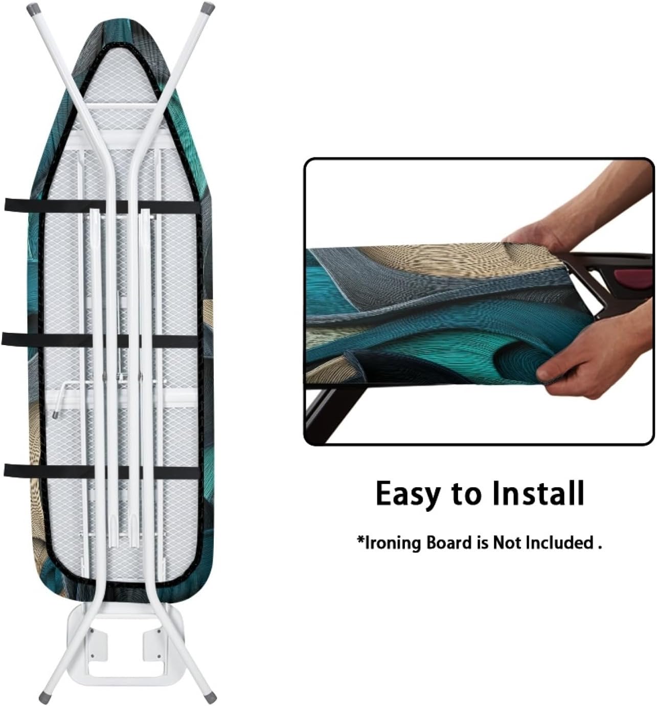 Iron Board Cover with Padding Standard Size Blue Gray Waves Padded Ironing Board Covers 15x54 Heat Reflective Extra Thick Wide Non Stick Scorch and Stain Resistant Heatproof