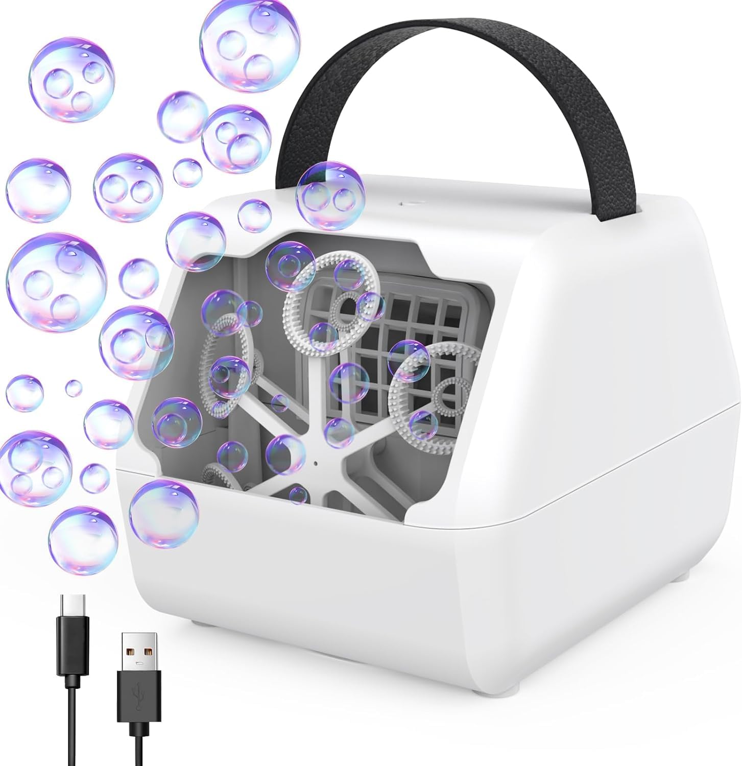 Bombble BM803 Máquina automática de pompas de jabón para niños, 10000 burbujas/minuto con depósito de 400 ml (blanco)