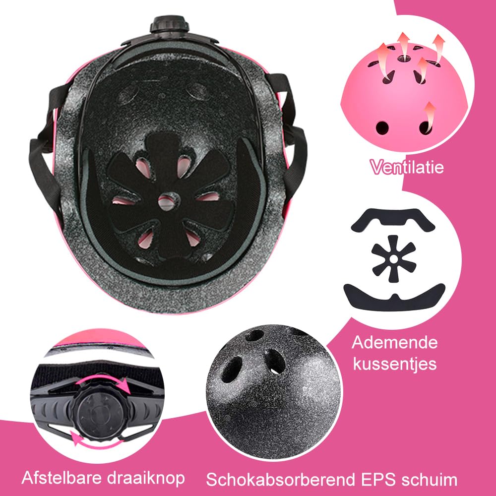 Genouillères Enfants 7 en 1 Set, Casque 3-7 Ans pour Skateboard, Vélo, Roller (Rose)