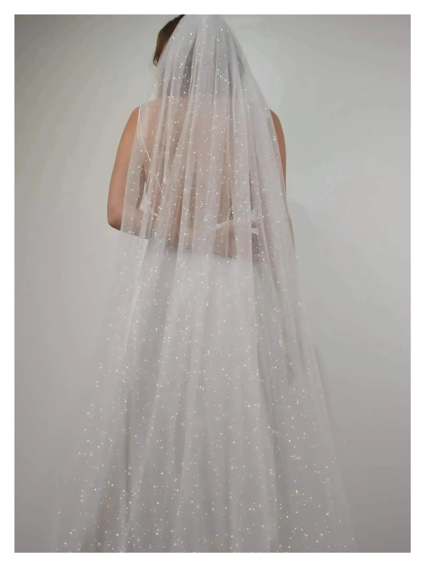 Langer, funkelnder Brautschleier, luxuriöser, glänzender Hochzeitsschleier in goldenen Farbtönen mit Pailletten, Schleier in Kathedralenlänge mit Kamm(Off white,300cm)
