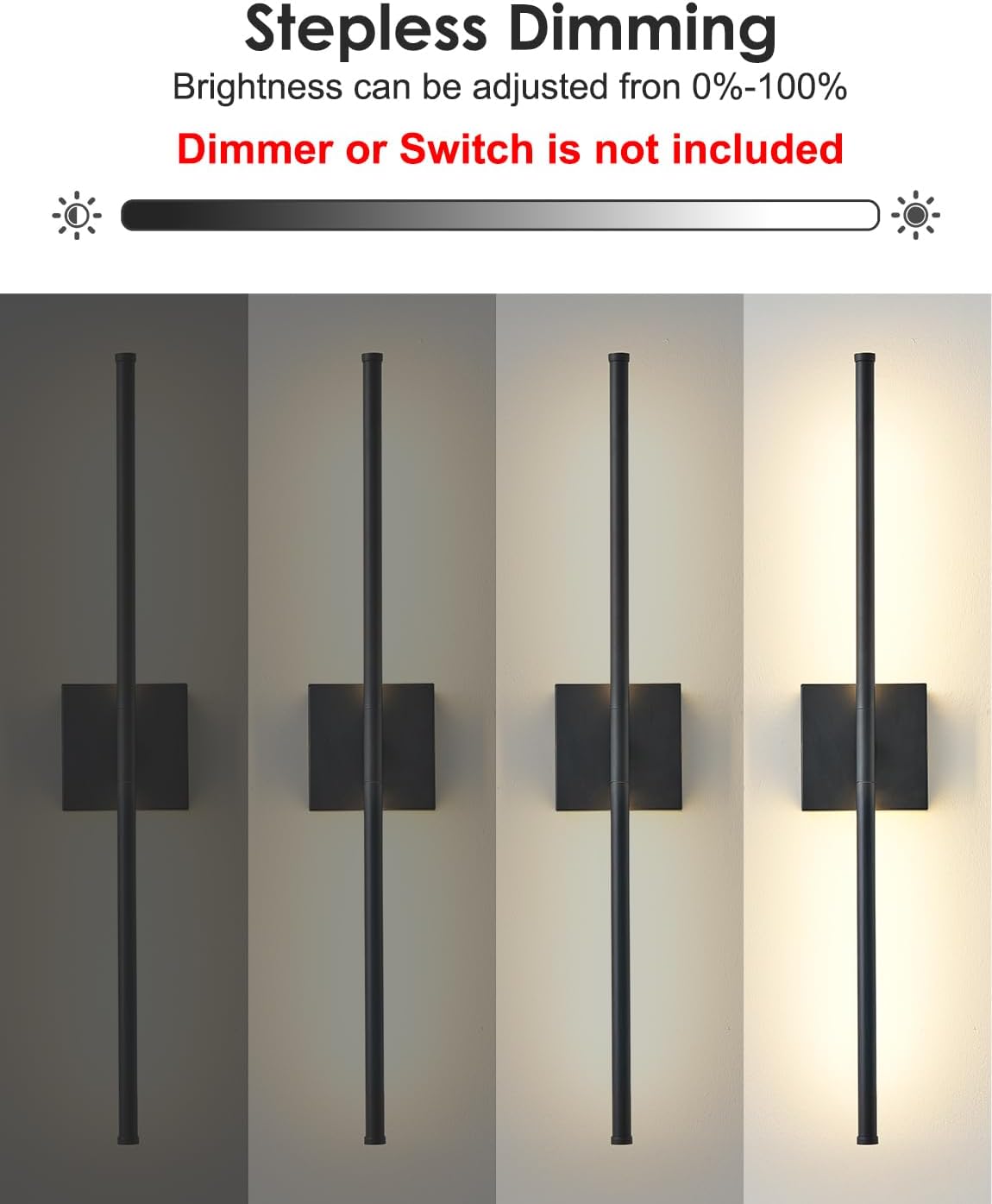 KARTOOSH 27.8 Inch Hardwired Wall Sconces Set of Two, 3000K Warm White Dimmable Modern Wall Sconces, 350° Rotate LED Light Fixtures Wall Lamp for Bathroom Living Room Bedroom Bedside, Black
