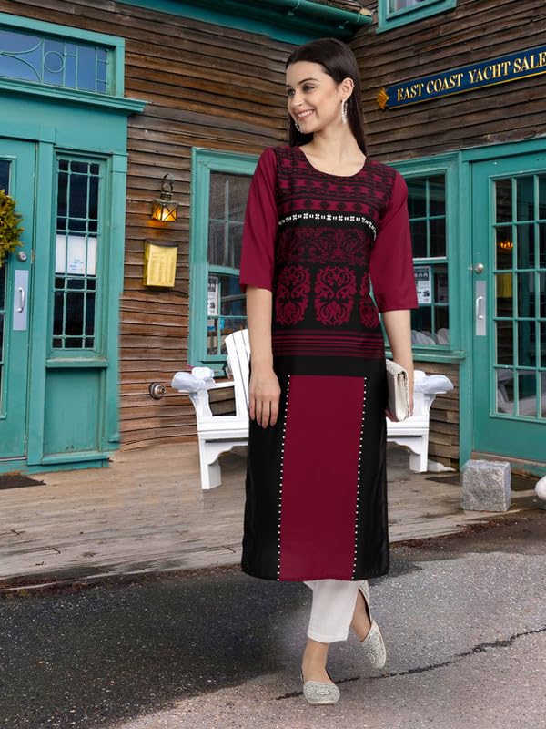Image of Pinkmint Women's Printed Kurti for Women's Round Neck Straight Kurti for Women (Pack of 5 | Avaiable in Plus Size)
