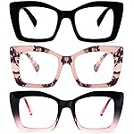 REAVEE 3 Pack Oversized Square Reading Glasses Oprah Style for Women, Blue Light Blocking Large Frame Computer Designer Fashion Readers with Spring Hinge (Black/Pink Tortoise/Black Pink,1.5)