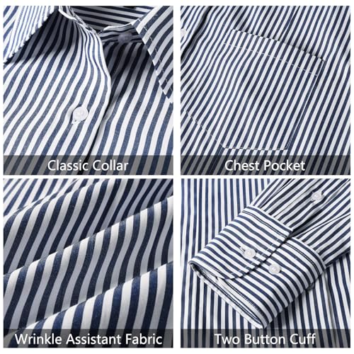 Beninos Striped Button Down Shirts for Women Dress Shirts Long Sleeve Casual Collared Office Work Shirt with Pocket