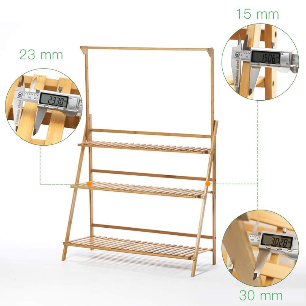 unho Estanterias para Macetas, Escalera Mecetas Decorativo de Bambú Soporte para Plantas con Barra Estantes para Plantas Exterior Interior con 3 Niveles 100 x 40 x 96cm