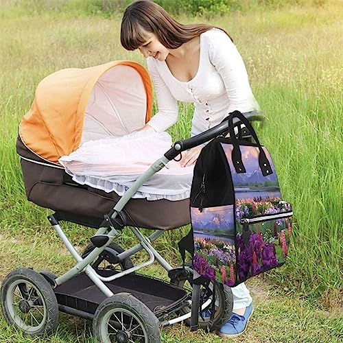 Sac à langer imprimé fleurs sac à dos momie noir imperméable de grande capacité - 6